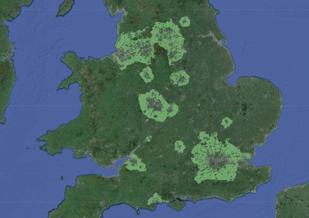 Green Belt areas within England