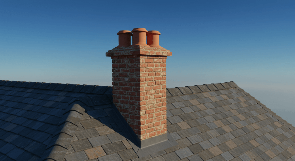 a brick chimney on a roof