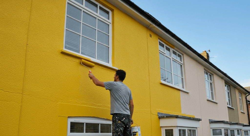 man painting exterior of a house