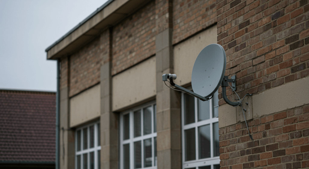 satellite dish on a commercial building